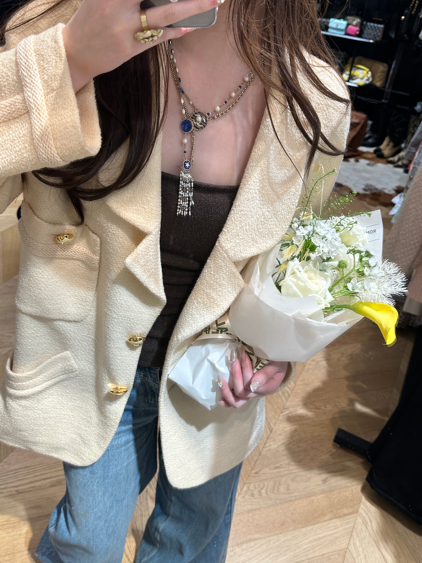 Chanel beige mid length jacket size:40