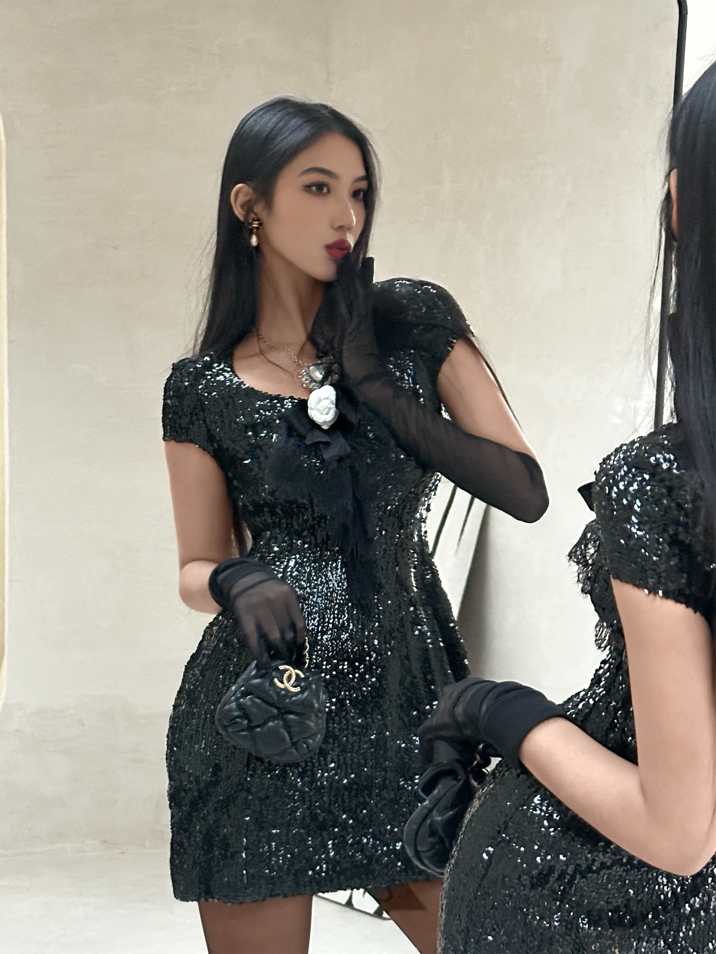 Chanel 1994 fashion show sequined dress formal dress size: 34