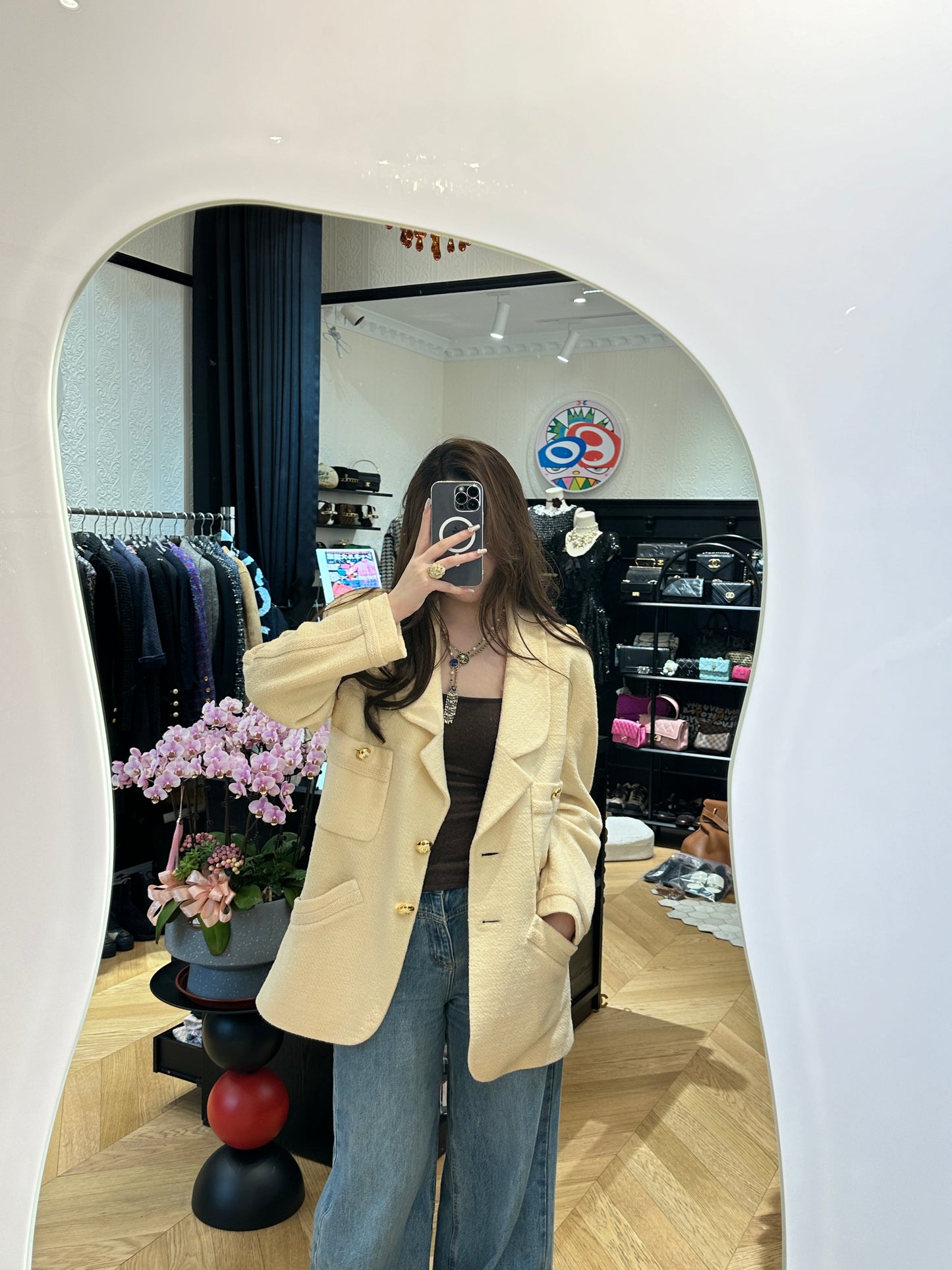 Chanel beige mid length jacket size:40