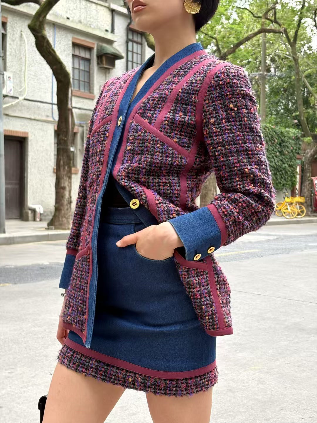 Chanel 1994 denim tweed suit Size:40
