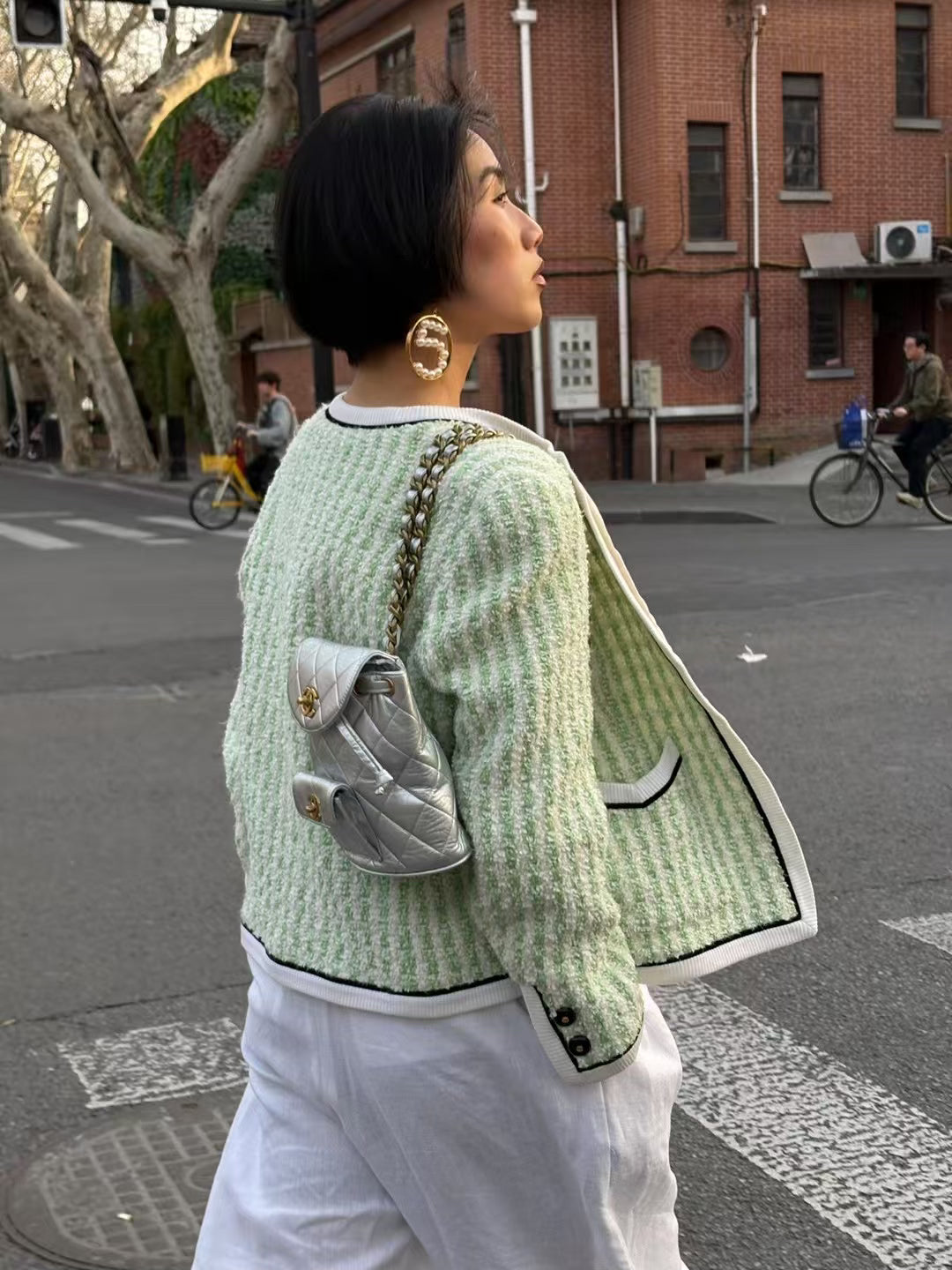 Chanel White and green checkered woven catwalk style item Size:42