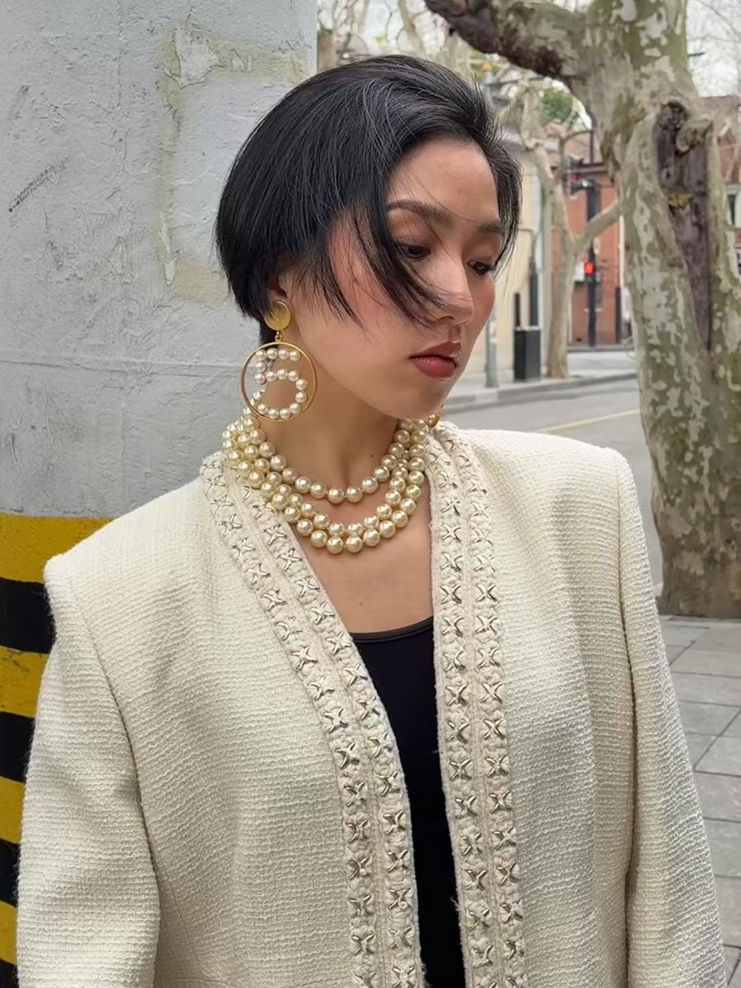 Chanel exaggerated pearl No.5 earrings from the 1980s