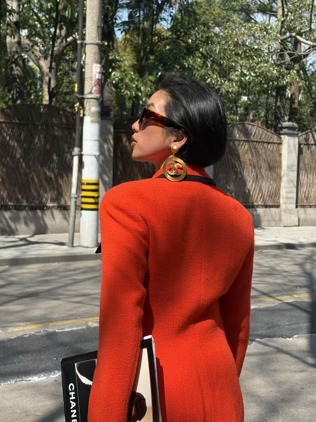 Chanel 90s Orange Red Set with Black Edge Size:38