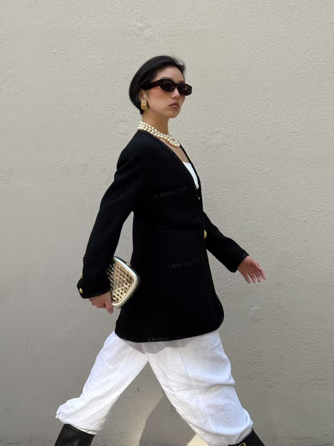 Chanel 1988 black long suit Size:42
