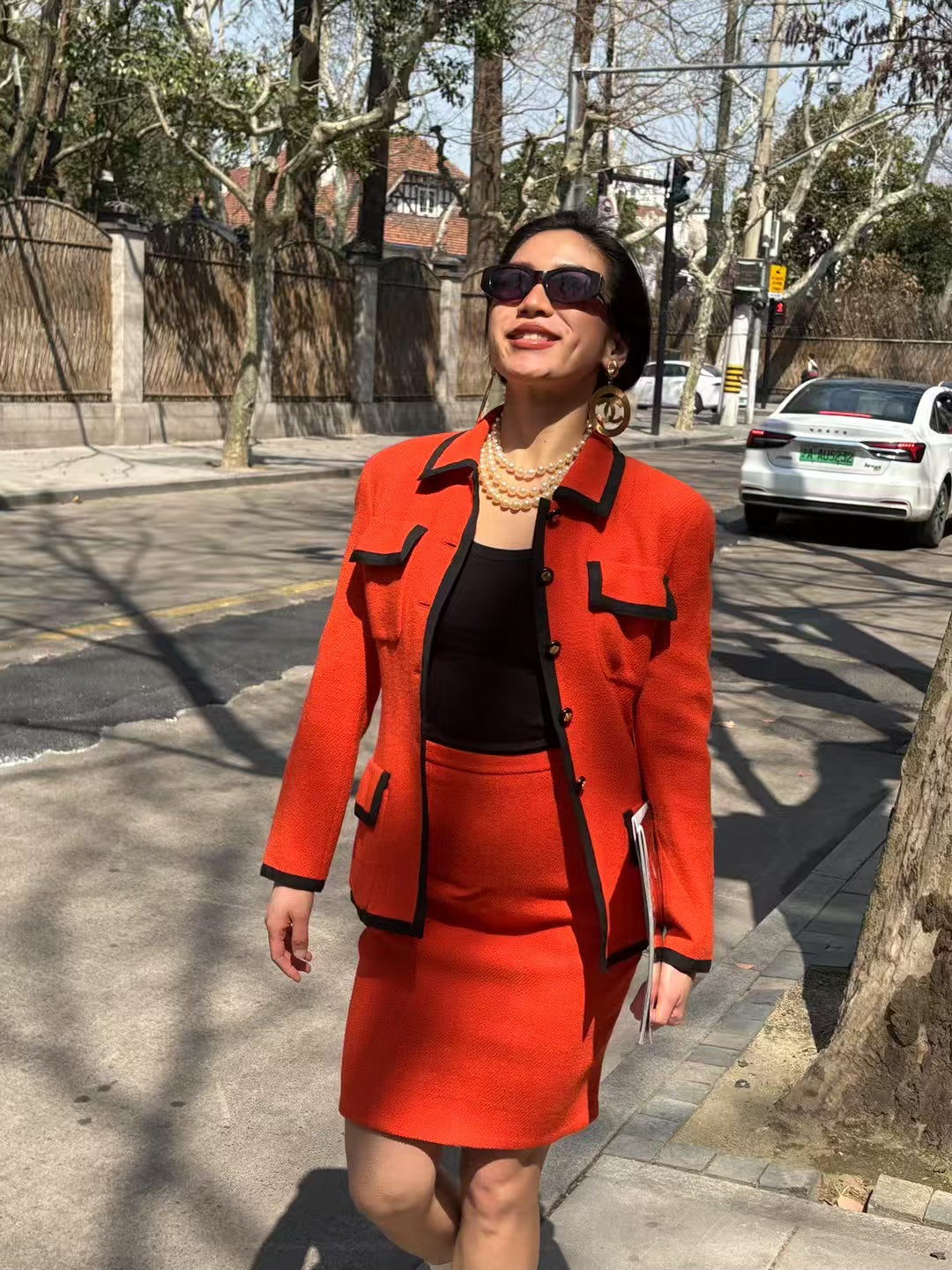 Chanel 90s Orange Red Set with Black Edge Size:38