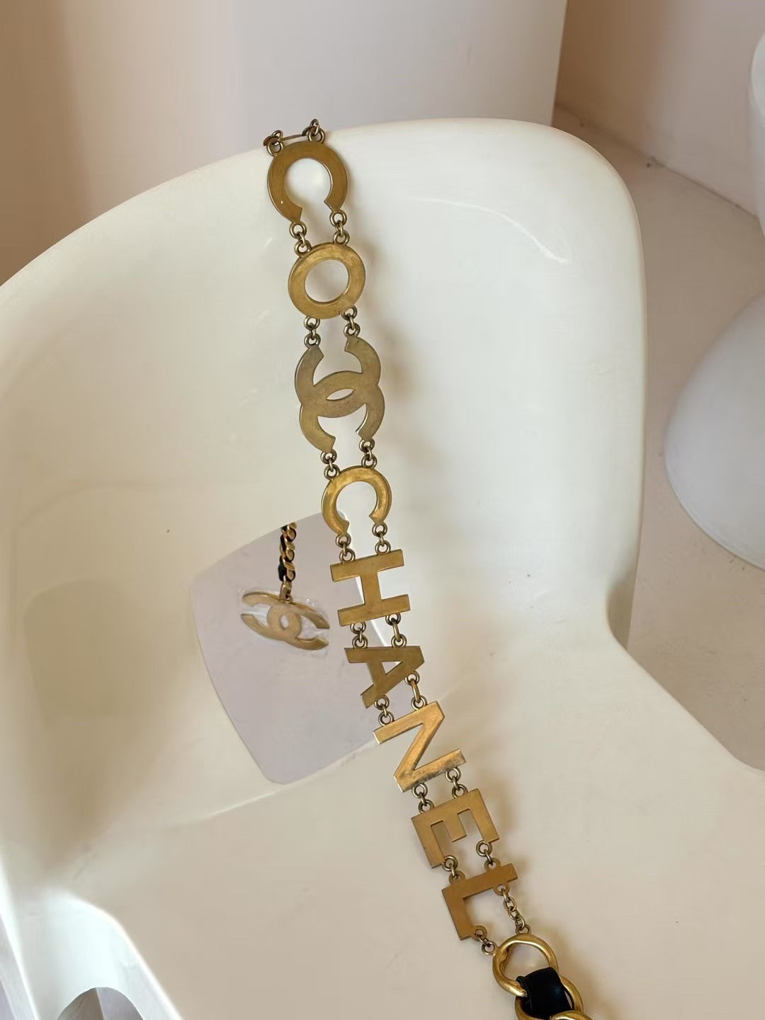 Chanel Classic Black Leather Gold Letter Waist Chain