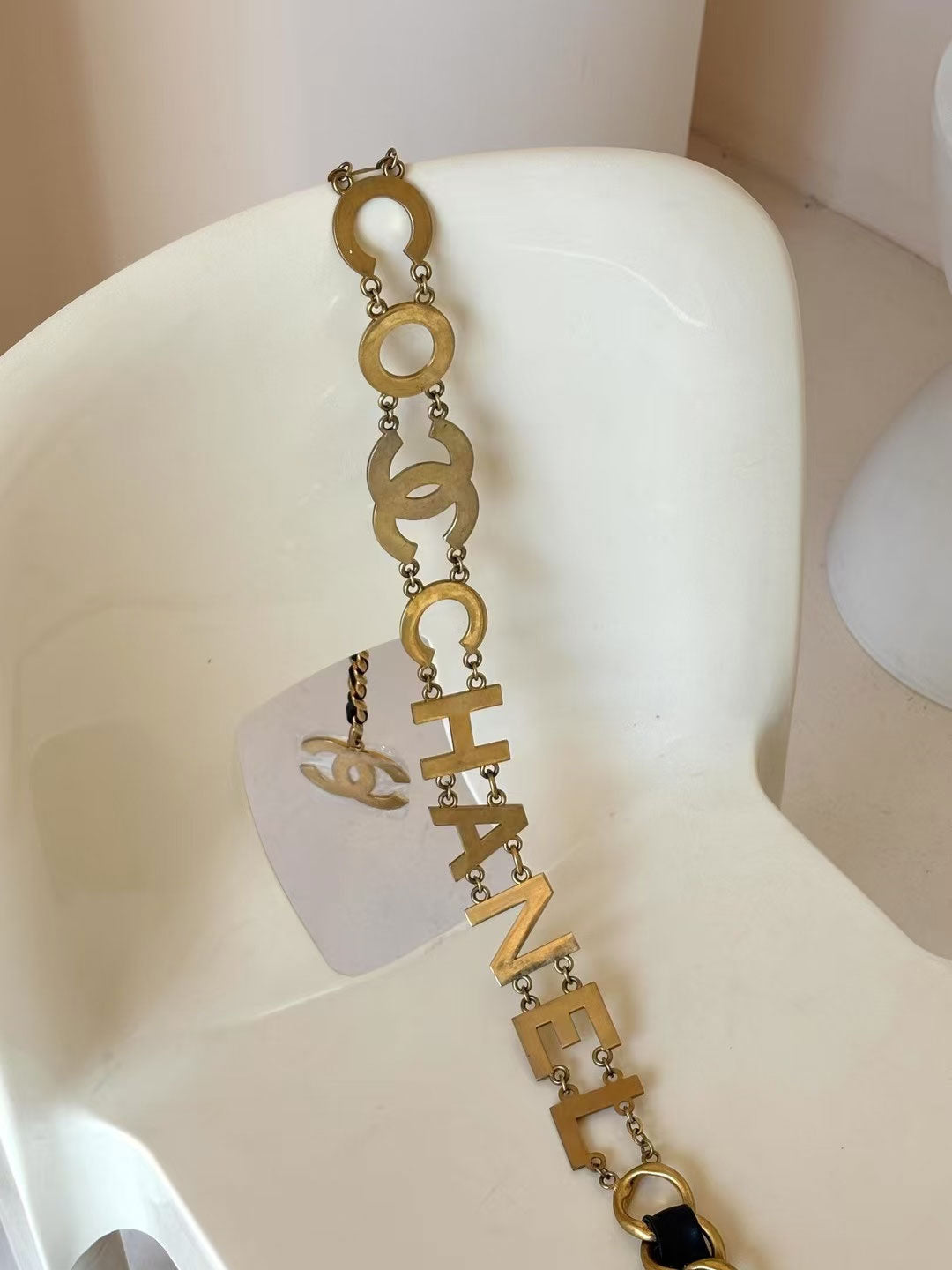 Chanel Black Gold Alphabet Leather Chain Belt