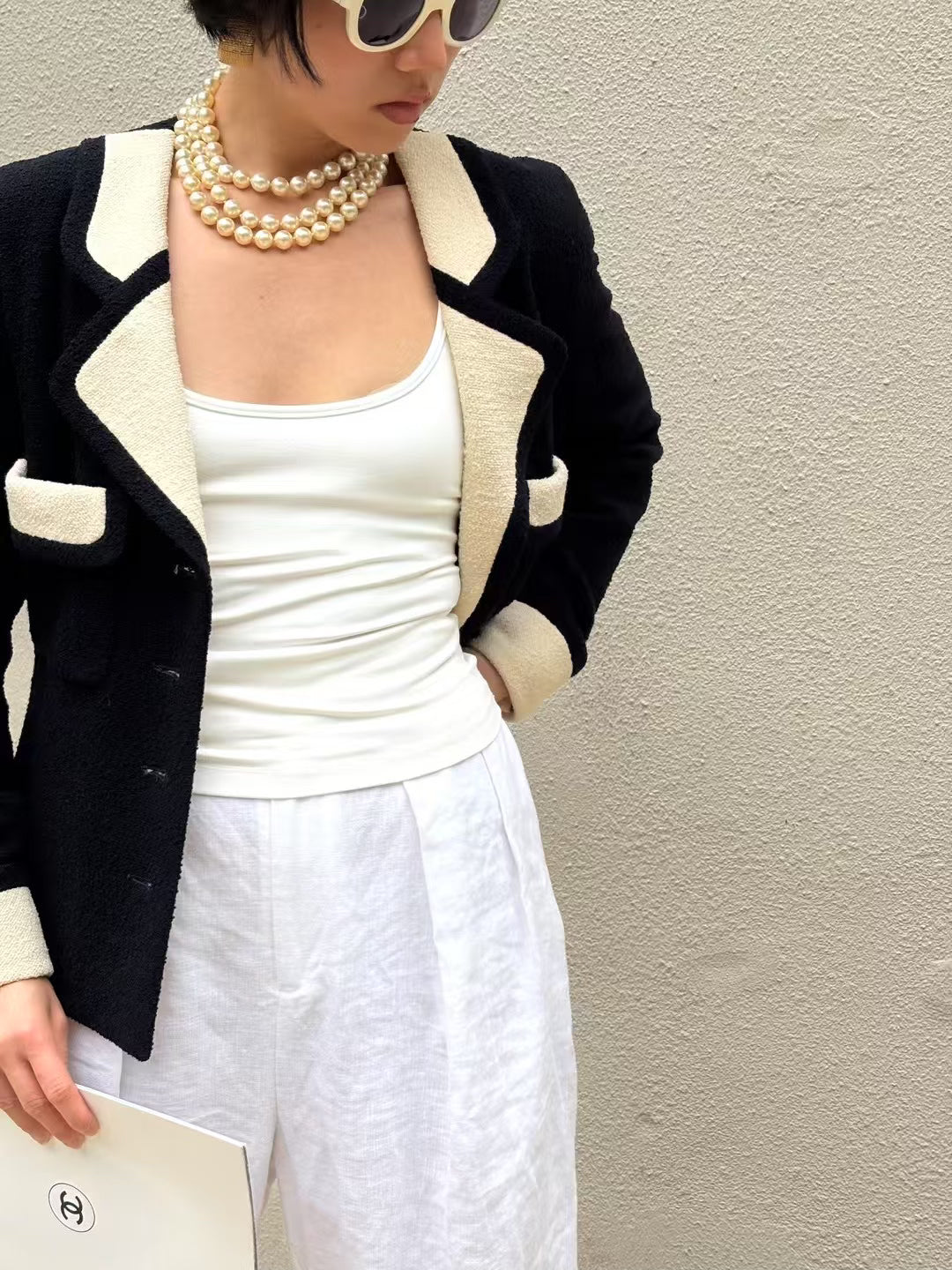 Chanel Poster style black and white color blocked jacket Size:36