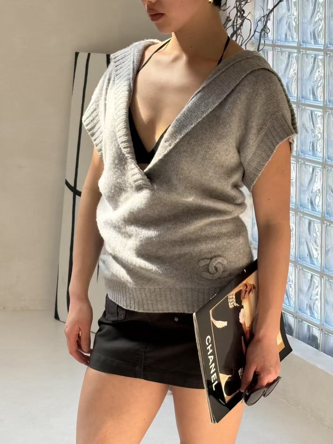 Chanel gray sweater vest Size:38