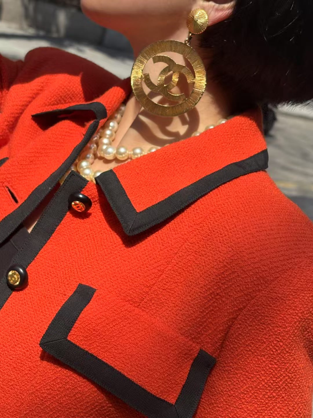 Chanel 90s Orange Red Set with Black Edge Size:38