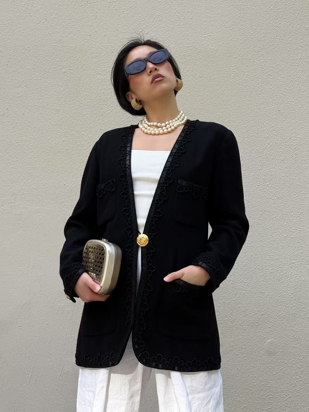 Chanel 1988 black long suit Size:42