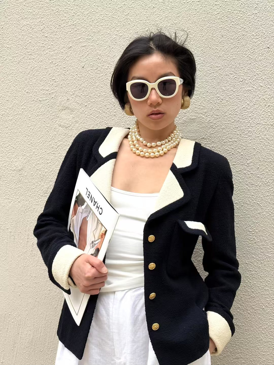 Chanel Poster style black and white color blocked jacket Size:36