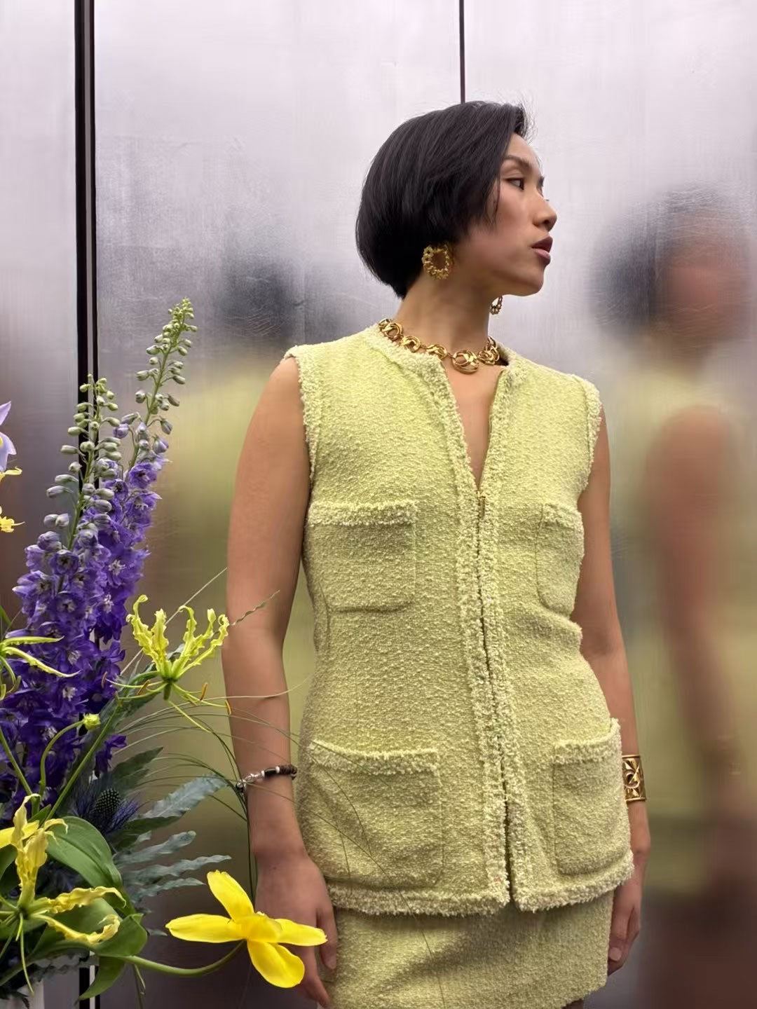 Chanel 1995 Green Tank Top Half Skirt Set Size:40