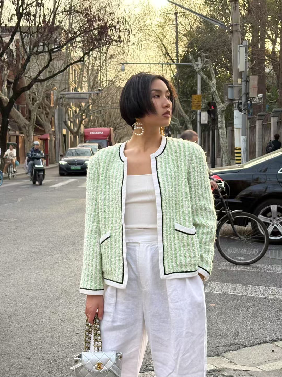 Chanel White and green checkered woven catwalk style item Size:42