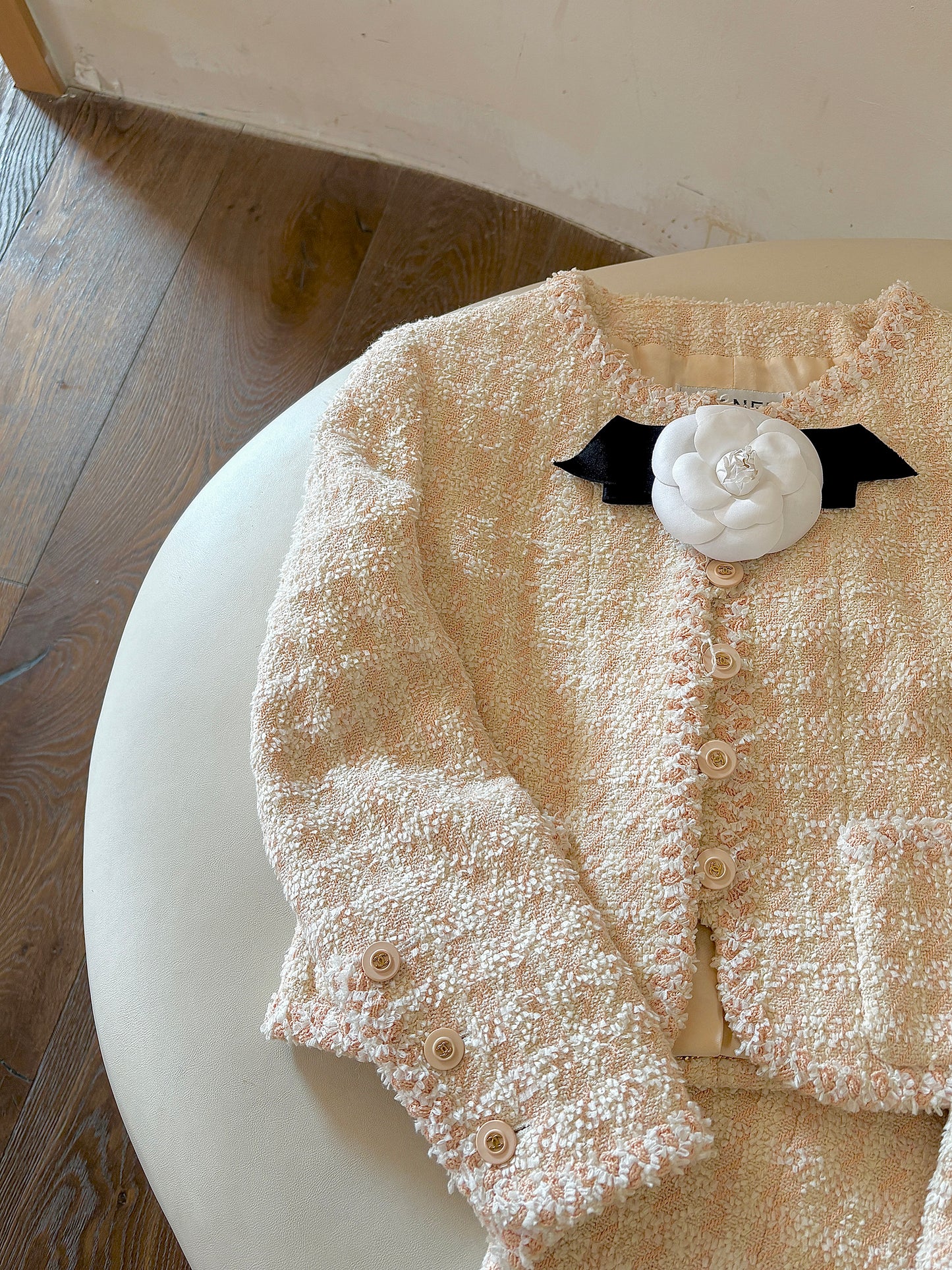 Chanel 1995 light pink woolen suit size：36