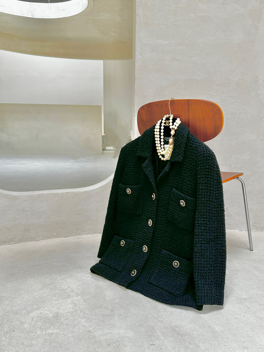 Chanel 1990 Black Large Contour Coat Size:36