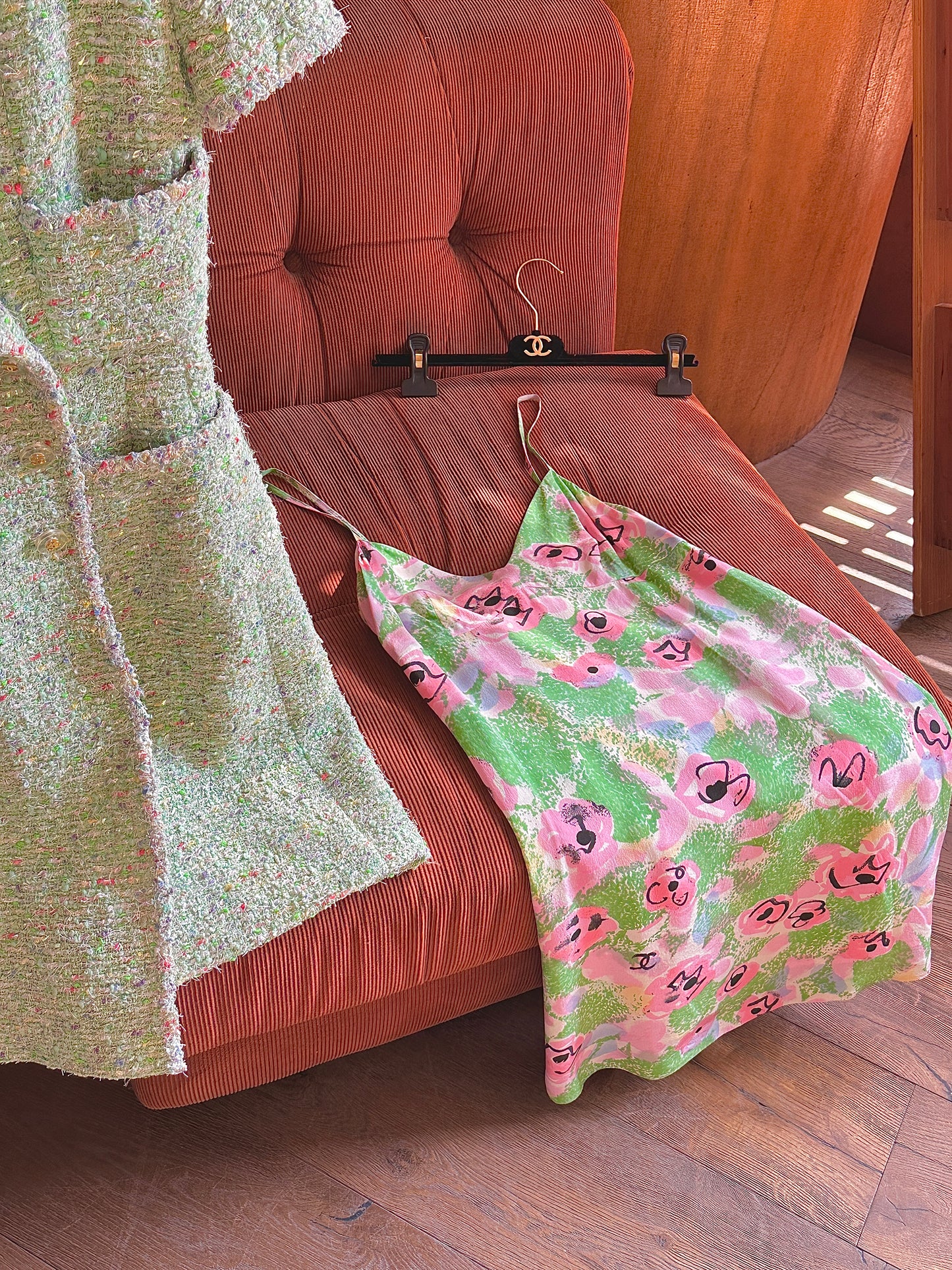 Chanel 90s Green Graffiti Two Piece Set size：38