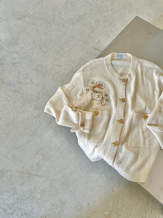 Chanel 80s Clover Button Cashmere Cardigan size:38