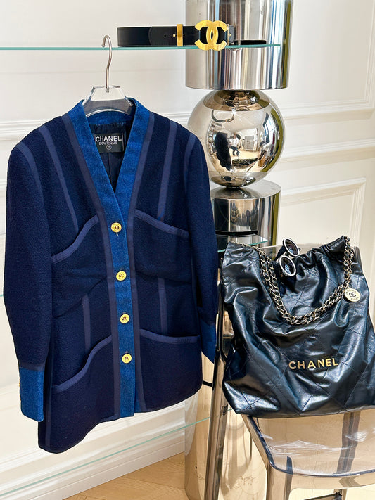 Chanel 1991 denim patchwork wool coat Size:40