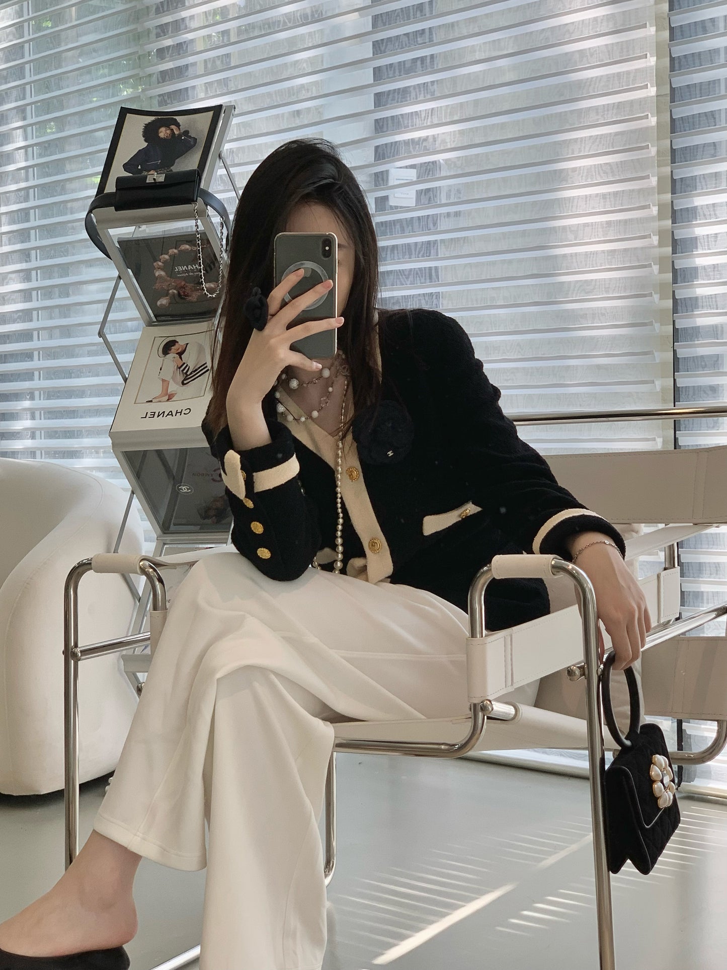 Chanel black and white color blocked cardigan jacket size：38