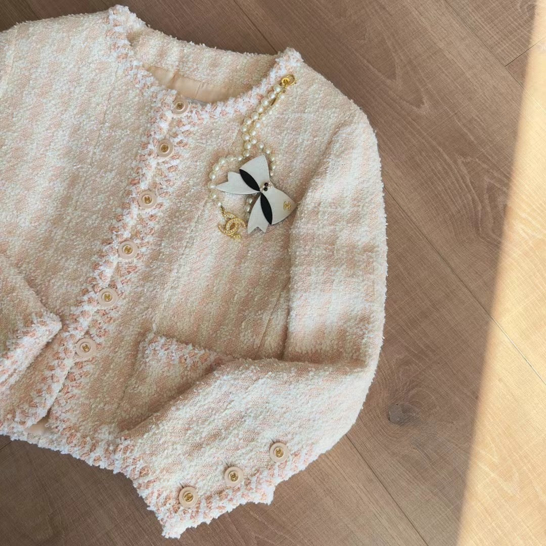 Chanel 1995 light pink woolen suit size：36