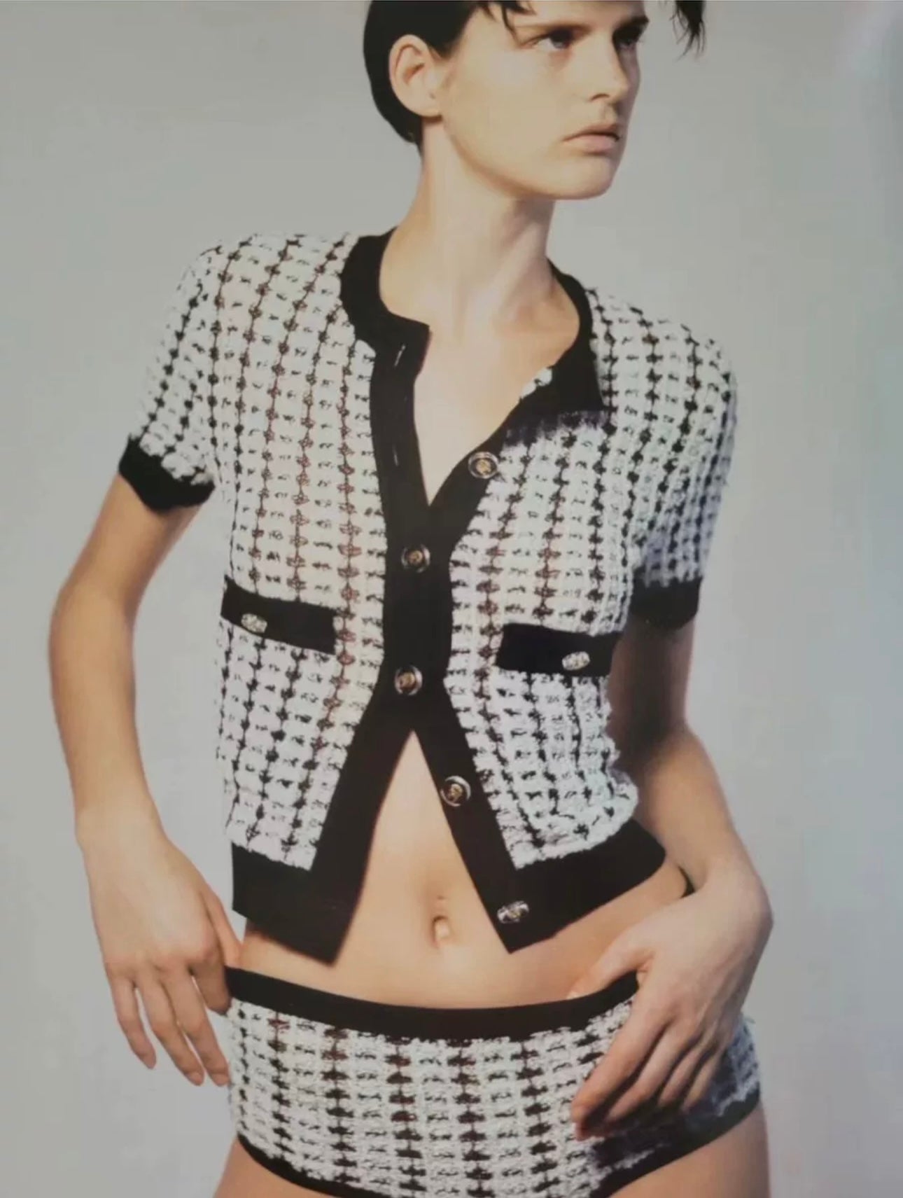 Chanel 90s black and white striped knitted short sleeved shirt size:38