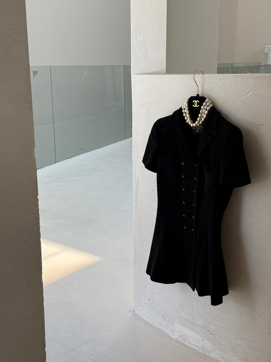 Chanel 1995 black embroidered fitted waist wool coat Size：34