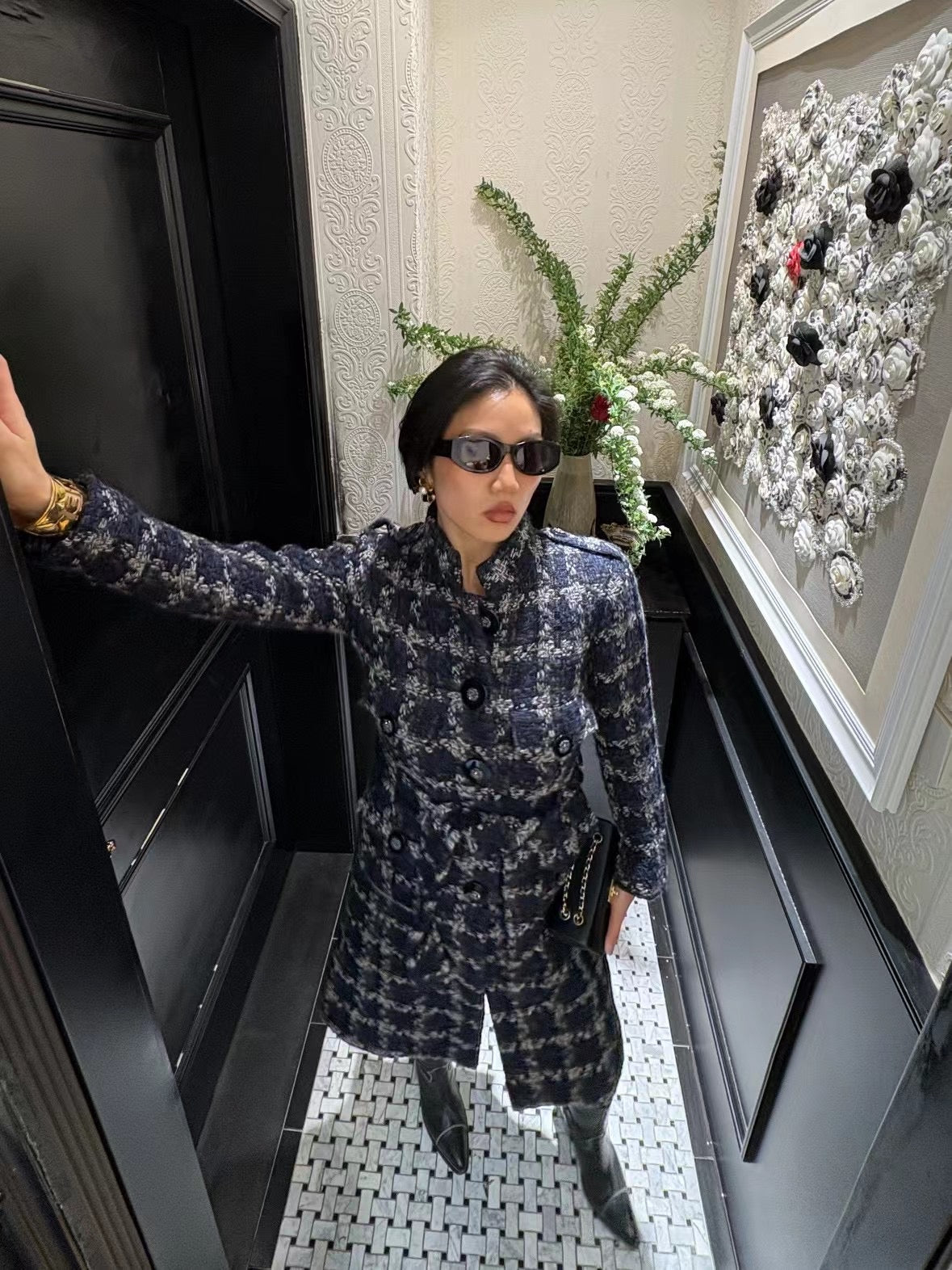 Chanel Metropolitan Series Thousand Bird Grid Long Coat Size:36