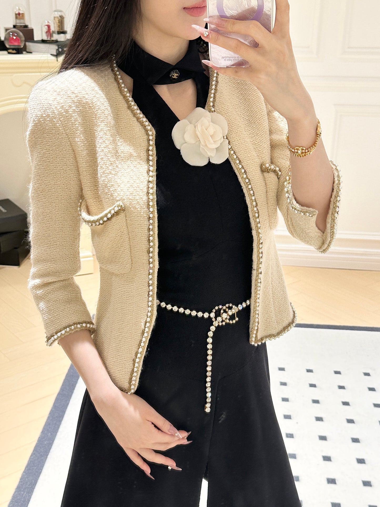 Chanel 1988 fashion show off off off off white pearl jacket size:34