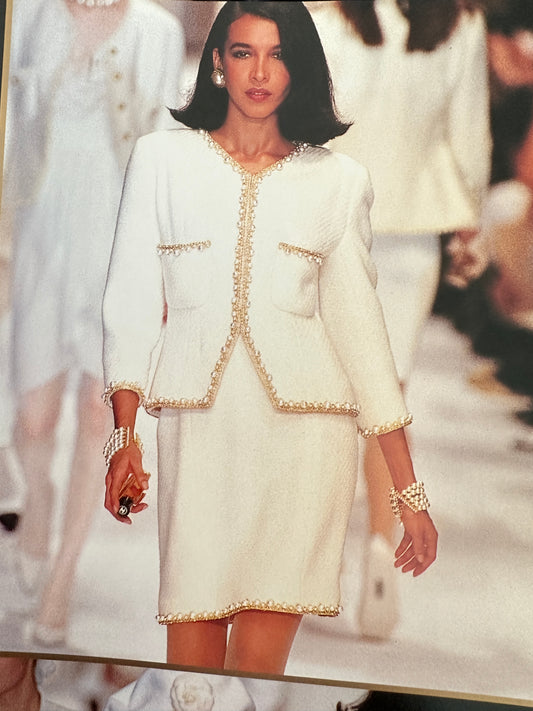 Chanel 1988 fashion show off off off off white pearl jacket size:34