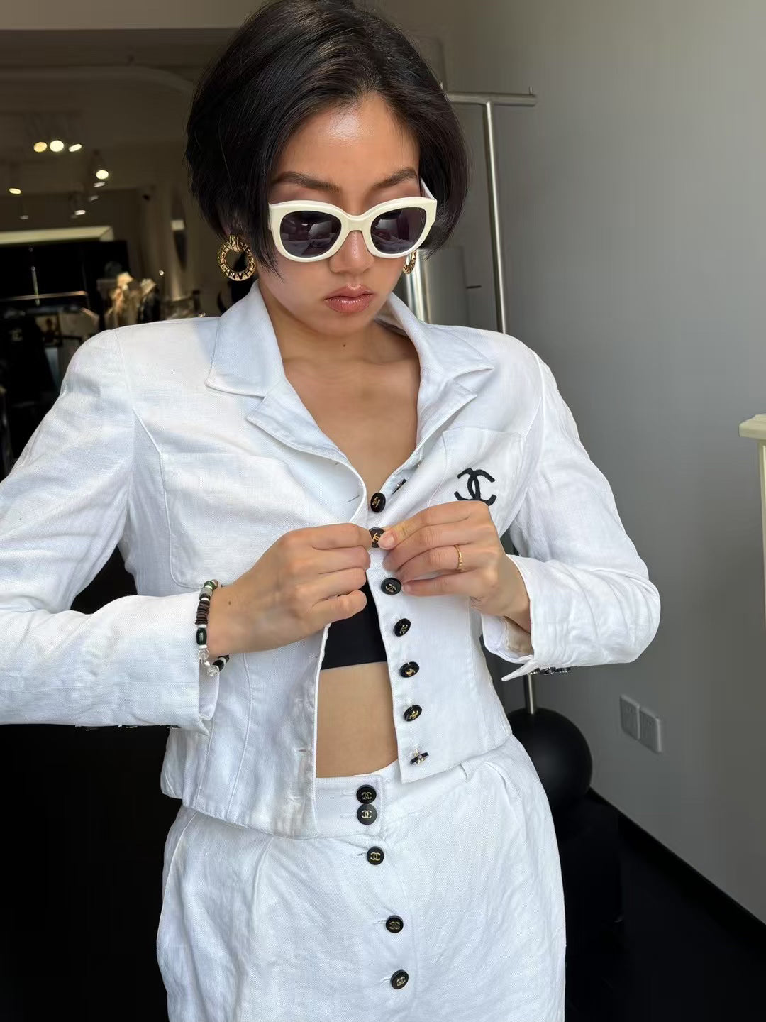 Chanel 1995 White Embroidery Set Size:38